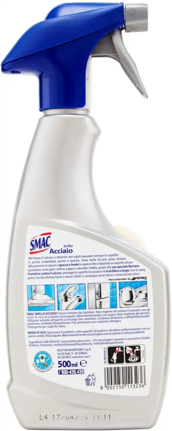 Smac Brilla Acciaio Spray Anticalcare e Lucidante, 500 ml x 12 Pezzi