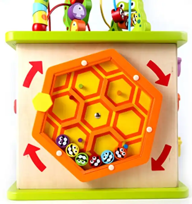 Cubo da Gioco in Legno con Animaletti di Campagna Labirinti Puzzle Forme Colori