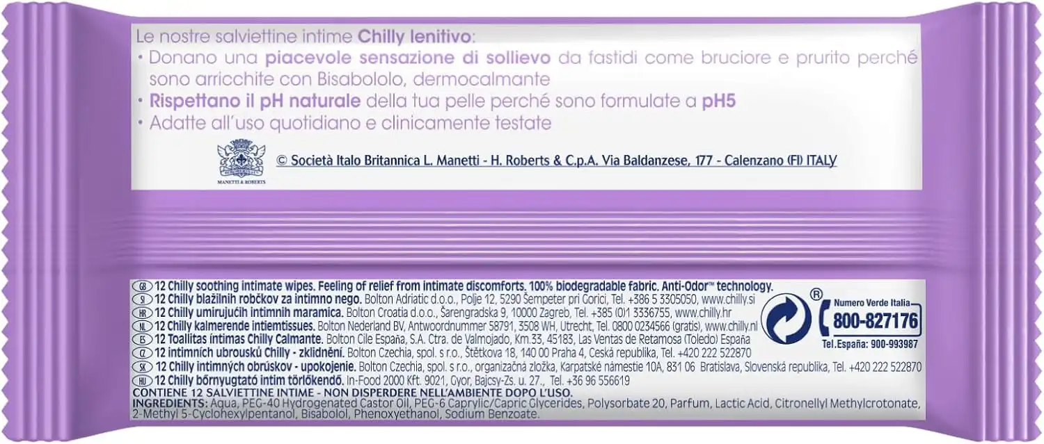 3x Chilly Lenitivo Salviette Intime pH5 36pz – Biodegradabili Anti-Odore