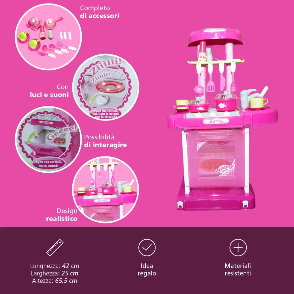 Cucina Giocattolo Per Bambini Kitchen Set Richiudibile in Valigetta 42x25x65,5cm