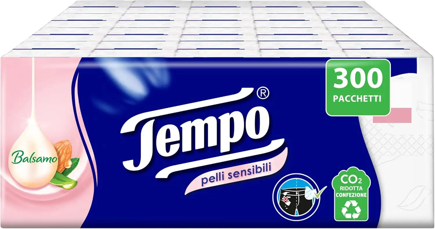 Tempo Fazzoletti Pelli Sensibili 300x9pz – Con Balsamo e Aloe per Naso Delicato