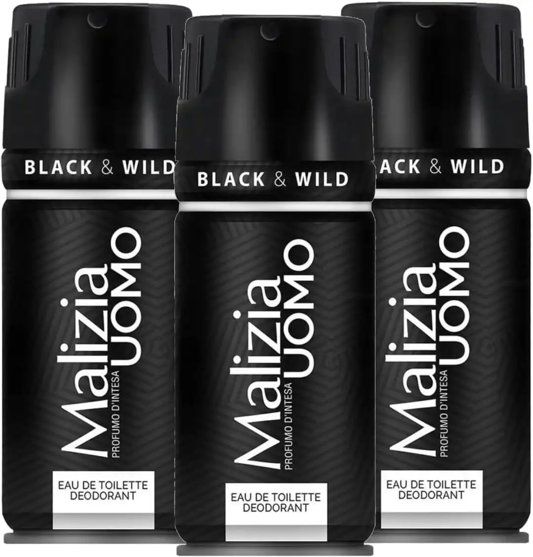Malizia Uomo Black & Wild Deodorante Spray 150ml 3 Pezzi Profumo Intenso