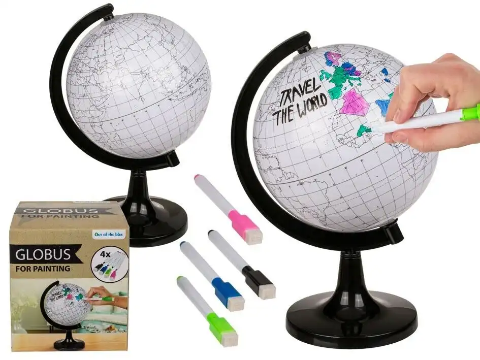 Mappamondo da Colorare in Plastica 22cm Con Pennarelli e Spugna Per Lavare