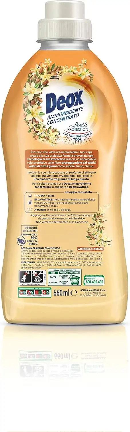 Deox Ammorbidente Concentrato – 264 Lavaggi, Vaniglia e Argan, Fresh Protection