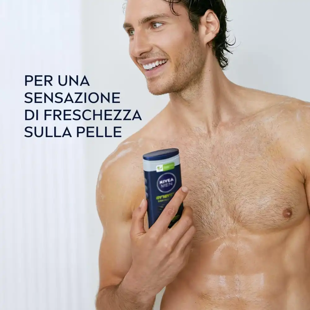 Nivea Men Energy Doccia Shampoo 6X250Ml Corpo Viso Capelli Menta 6 Pezzi Kit Box