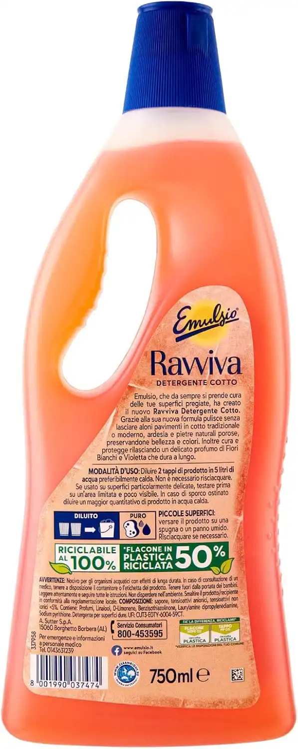 12x Emulsio Ravviva Cotto 750ml – Detergente Pavimenti Profumo Lunga Durata