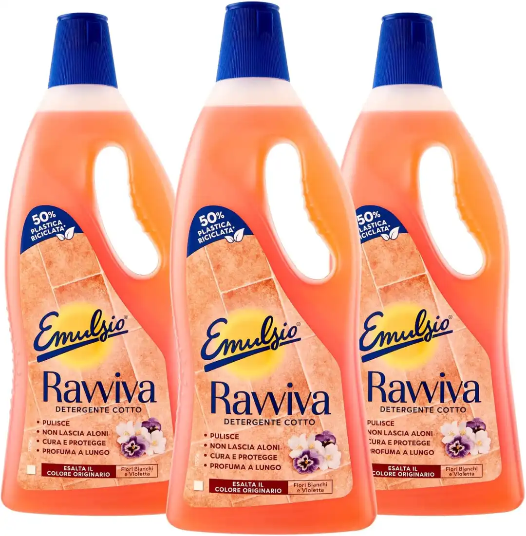3x Emulsio Ravviva Cotto 750ml – Detergente Profumato per Pavimenti Porosi