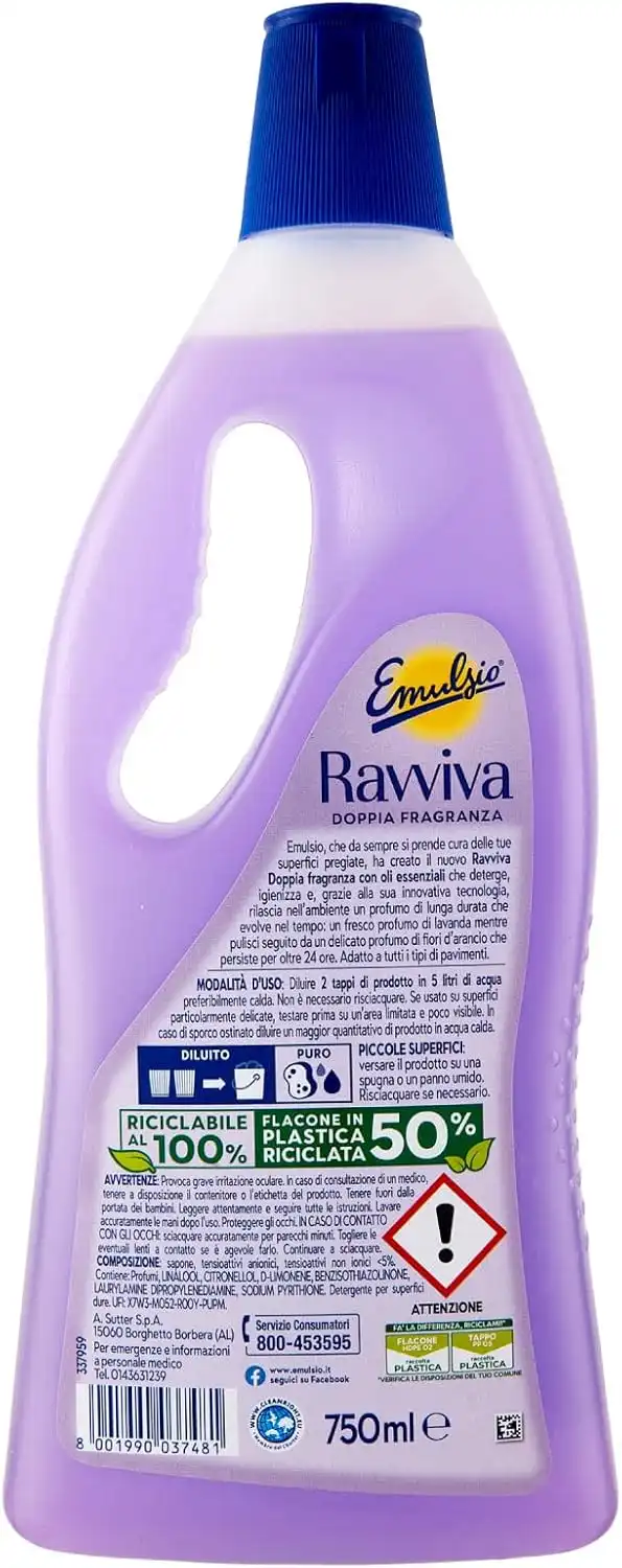 3x Emulsio Ravviva Pavimenti 750ml – Lavanda e Fiori d’Arancio, Igienizzante