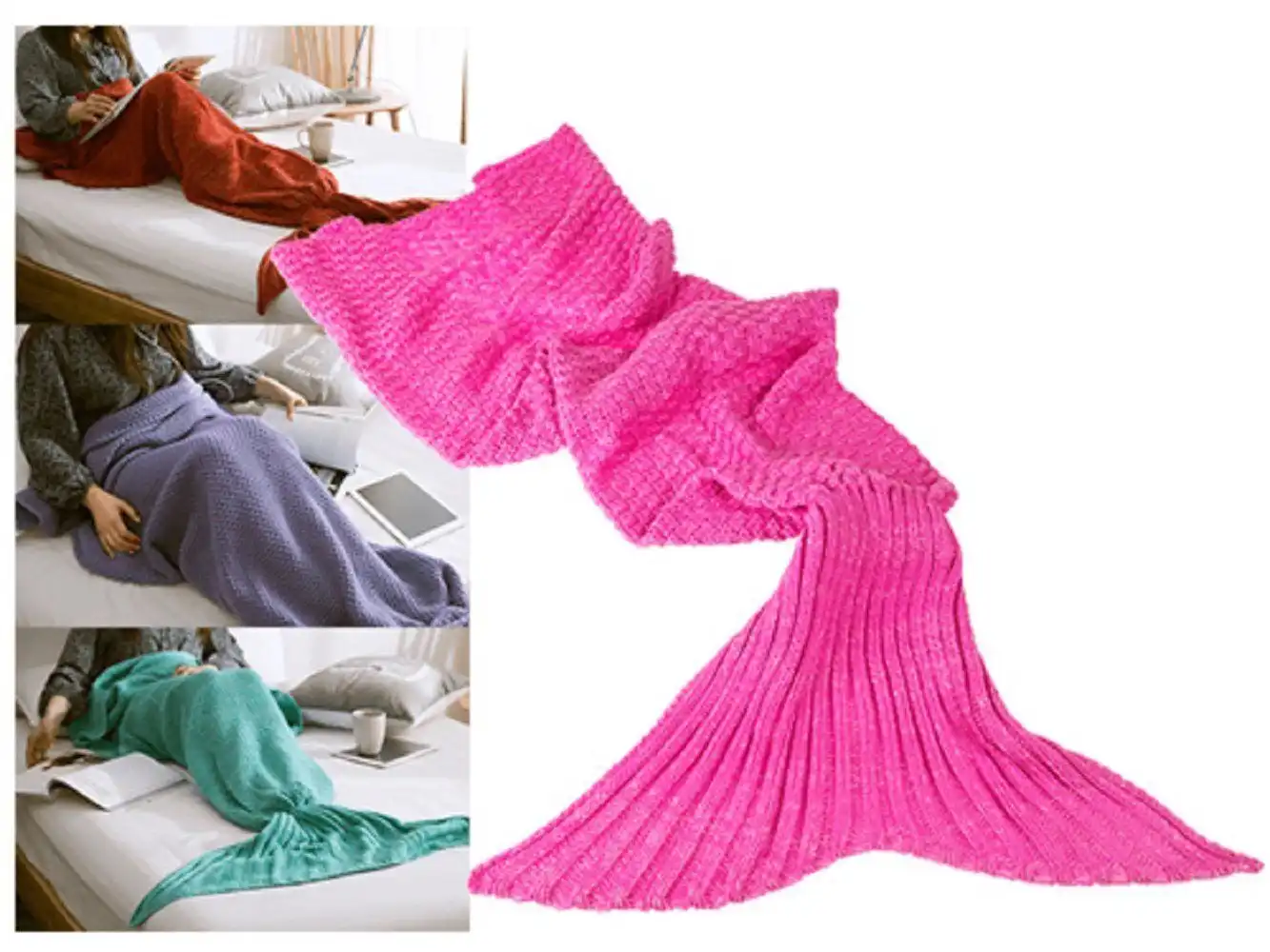 Coperta Plaid Soft A Forma Di Sirena Con Coda 180 x 90 Cm Rosa Divano Spiaggia