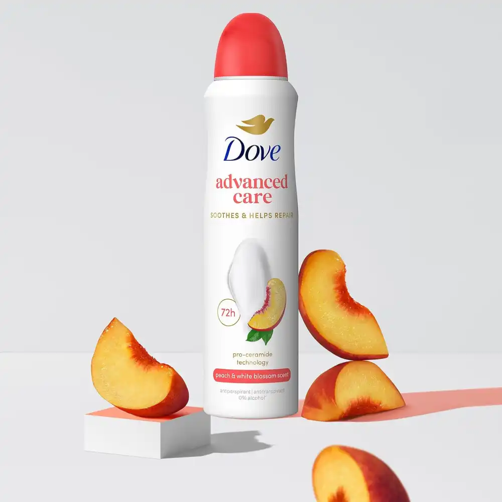 6 x Dove Advanced Care Spray Pesca 150ml Deodorante 72h Senza Alcol Uomo e Donna