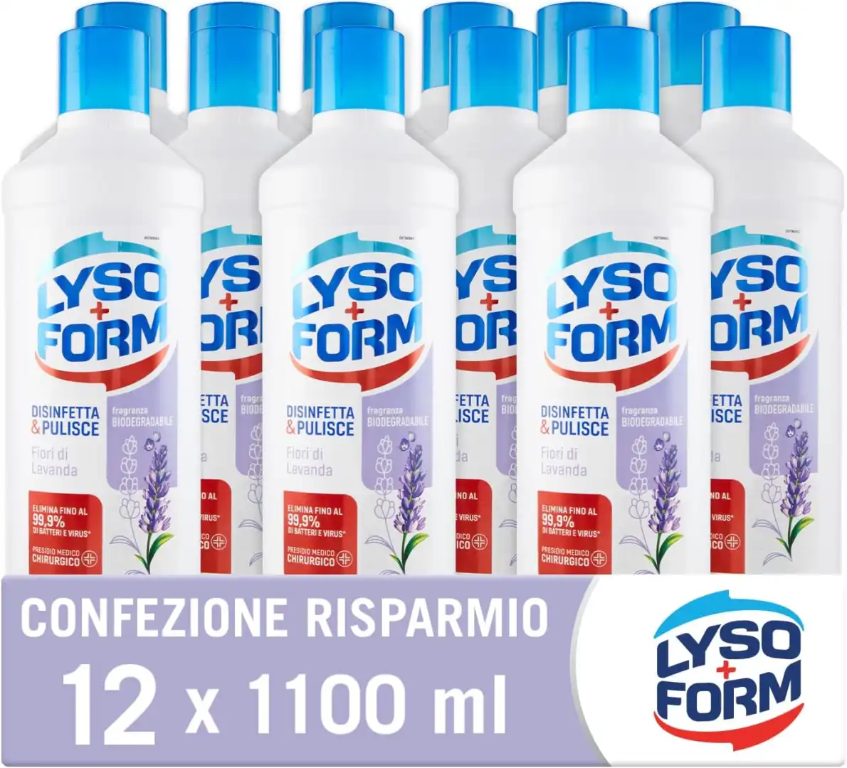 Lysoform Pavimenti Lavanda Detergente Igienizzante 12x1100ml Maxi Scorta