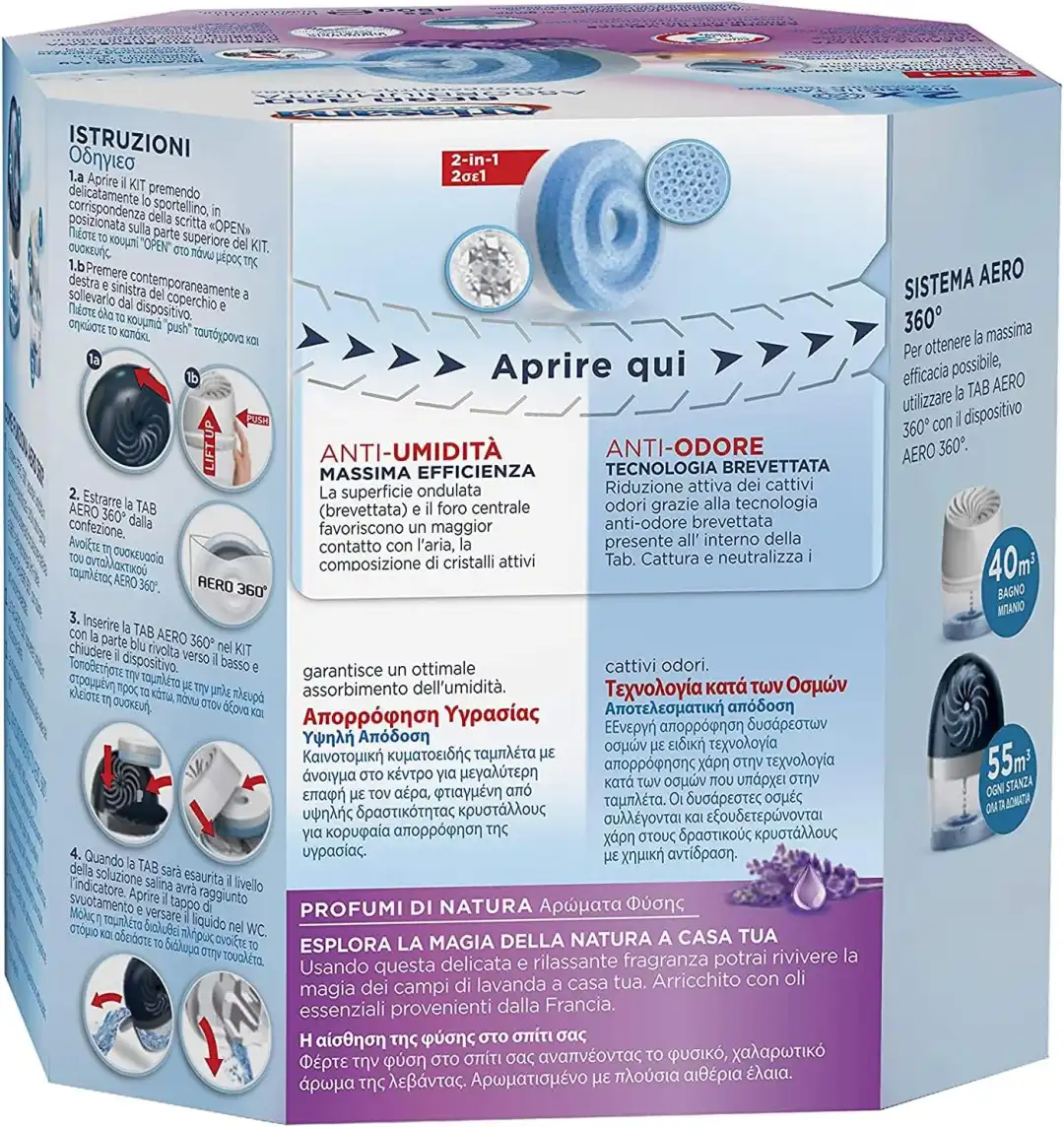 Ariasana Aero 360° Ricarica Tab Lavanda 2x450g – Anti Umidità e Anti Odore