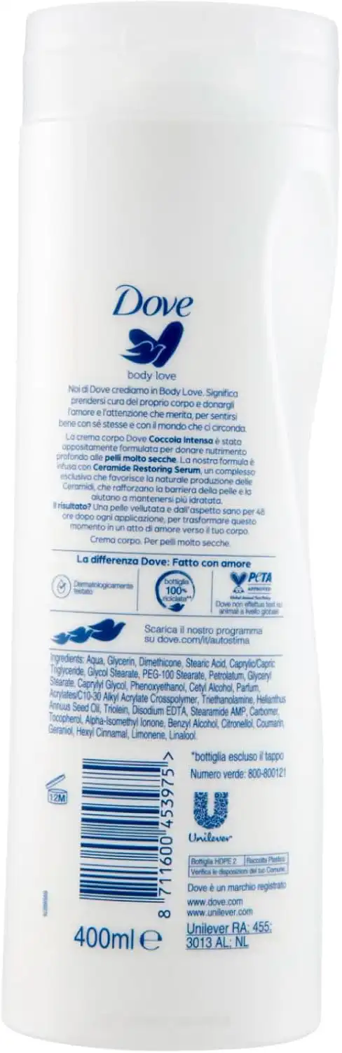 2 Pezzi Dove Body Love Coccola Intensa Crema Corpo Pelli Molto Secche 400 ml