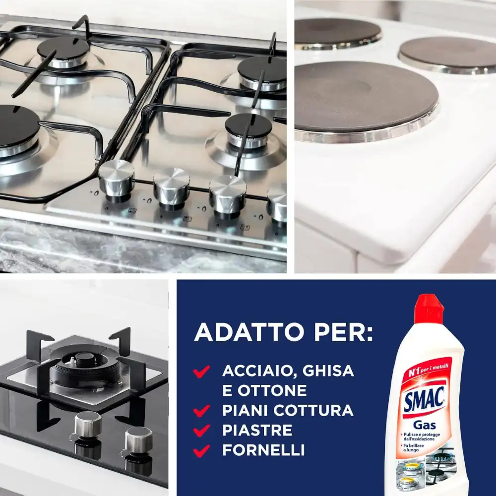 3x Smac Gas Detergente Piastre Fornelli 500ml Pulente Brillante Anti Annerimento
