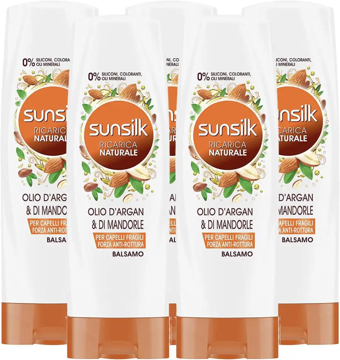 5x Sunsilk Balsamo Ricarica Naturale Argan Mandorle Capelli Fragili 200ml 1Litro