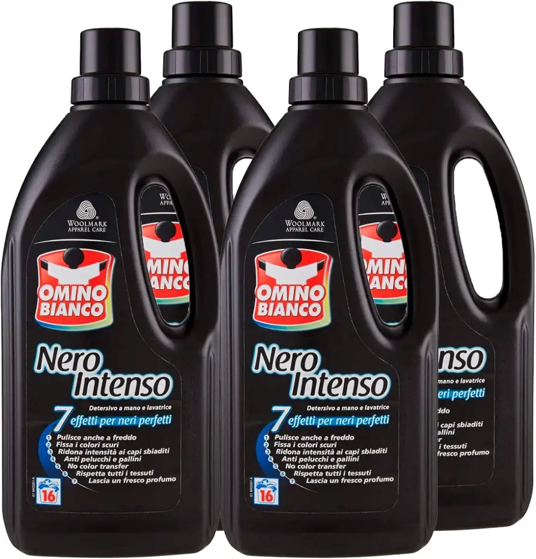 Omino Bianco Detersivo Nero Intenso 4x1000ml Lavatrice 7 Azioni Cura Neri
