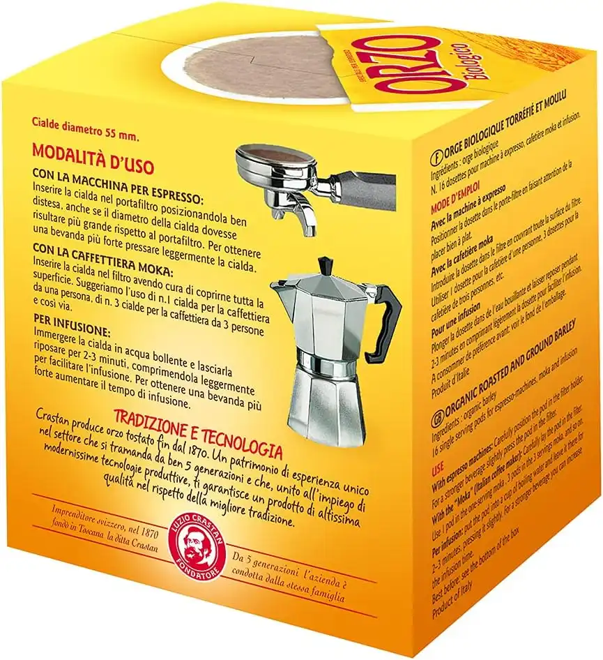 Crastan Cialde Orzo Biologico Espresso 192 Cialde 12x16 Pezzi