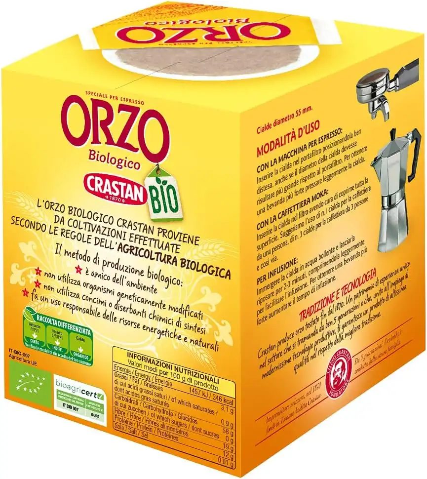 Crastan Cialde Orzo Biologico Espresso 192 Cialde 12x16 Pezzi