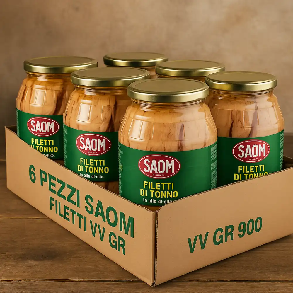 6x Saom Filetti di Tonno in Olio di Oliva da 900gr Qualita' Superiore in Vetro