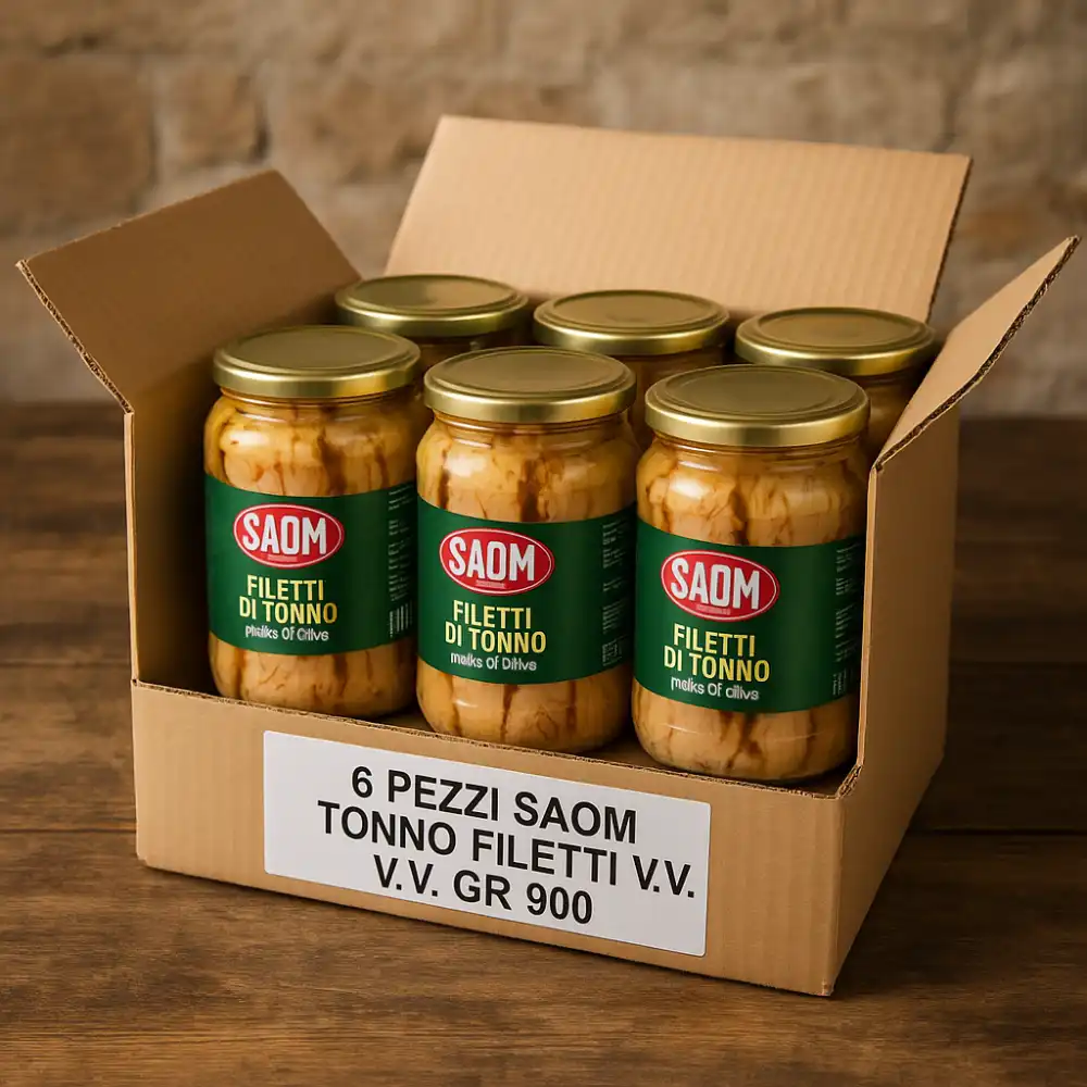 6x Saom Filetti di Tonno in Olio di Oliva da 900gr Qualita' Superiore in Vetro