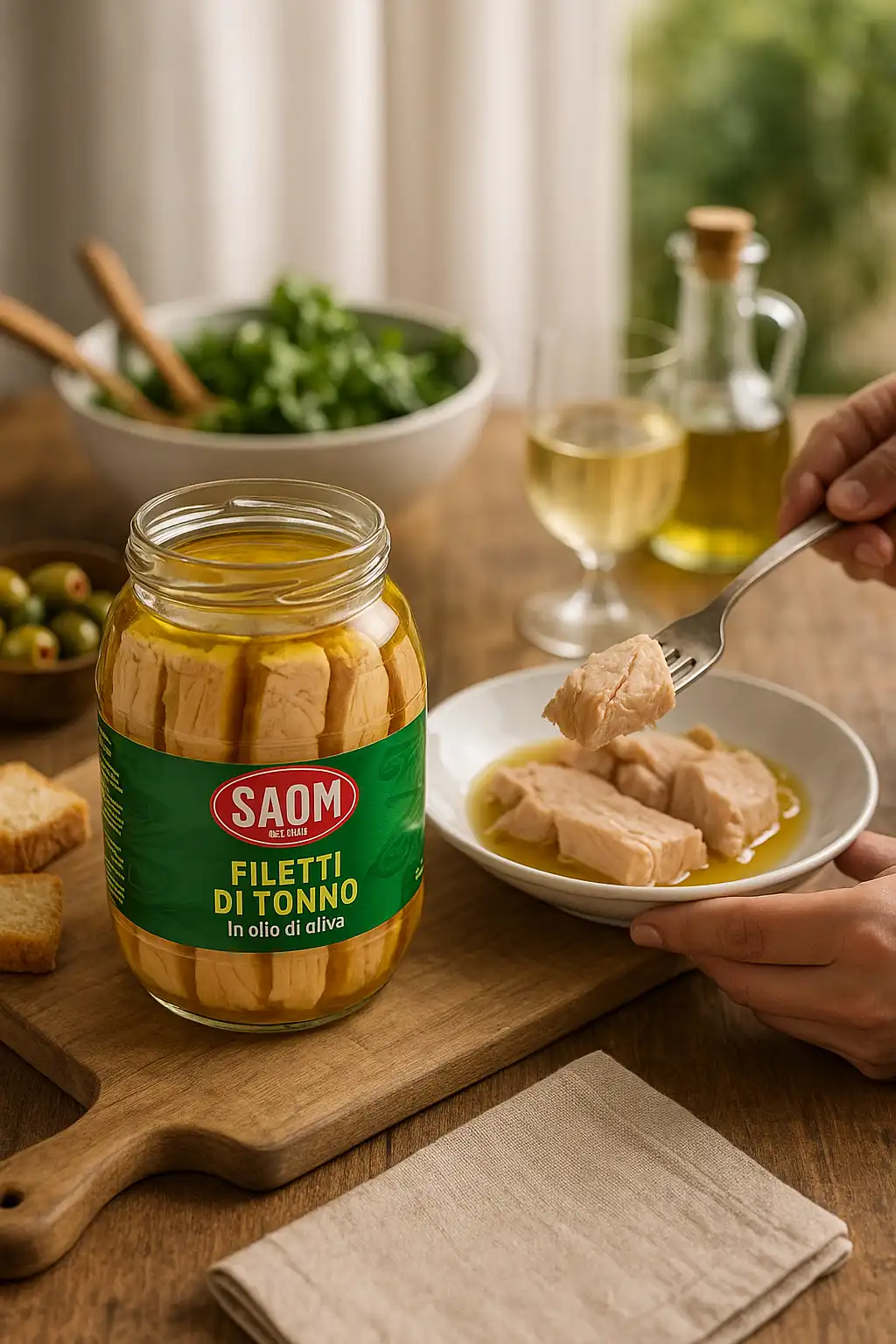 6x Saom Filetti di Tonno in Olio di Oliva da 900gr Qualita' Superiore in Vetro