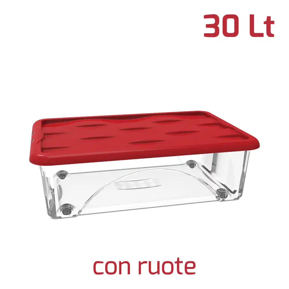 Cesta Box Storage Dune 30LT Ruote Salvaspazio Trasparente e Rosso 40x60xh18cm
