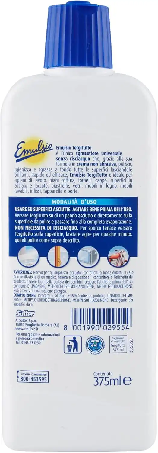 8x Emulsio Tergi Tutto Sgrassatore Crema 375ml Igienizzante Senza Risciacquo