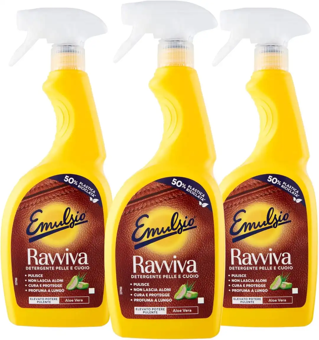 Emulsio Ravviva Pelle e Cuoio, Detergente Spray con Aloe Vera, 3x600ml