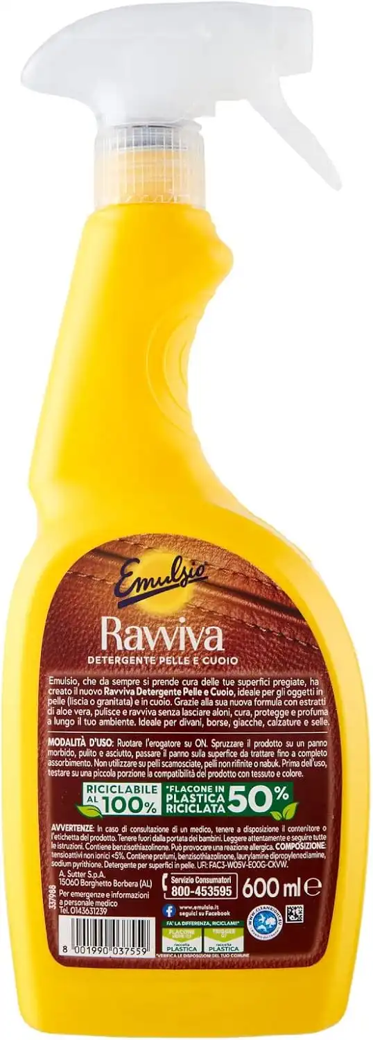 Emulsio Ravviva Pelle e Cuoio, Detergente Spray con Aloe Vera, 3x600ml