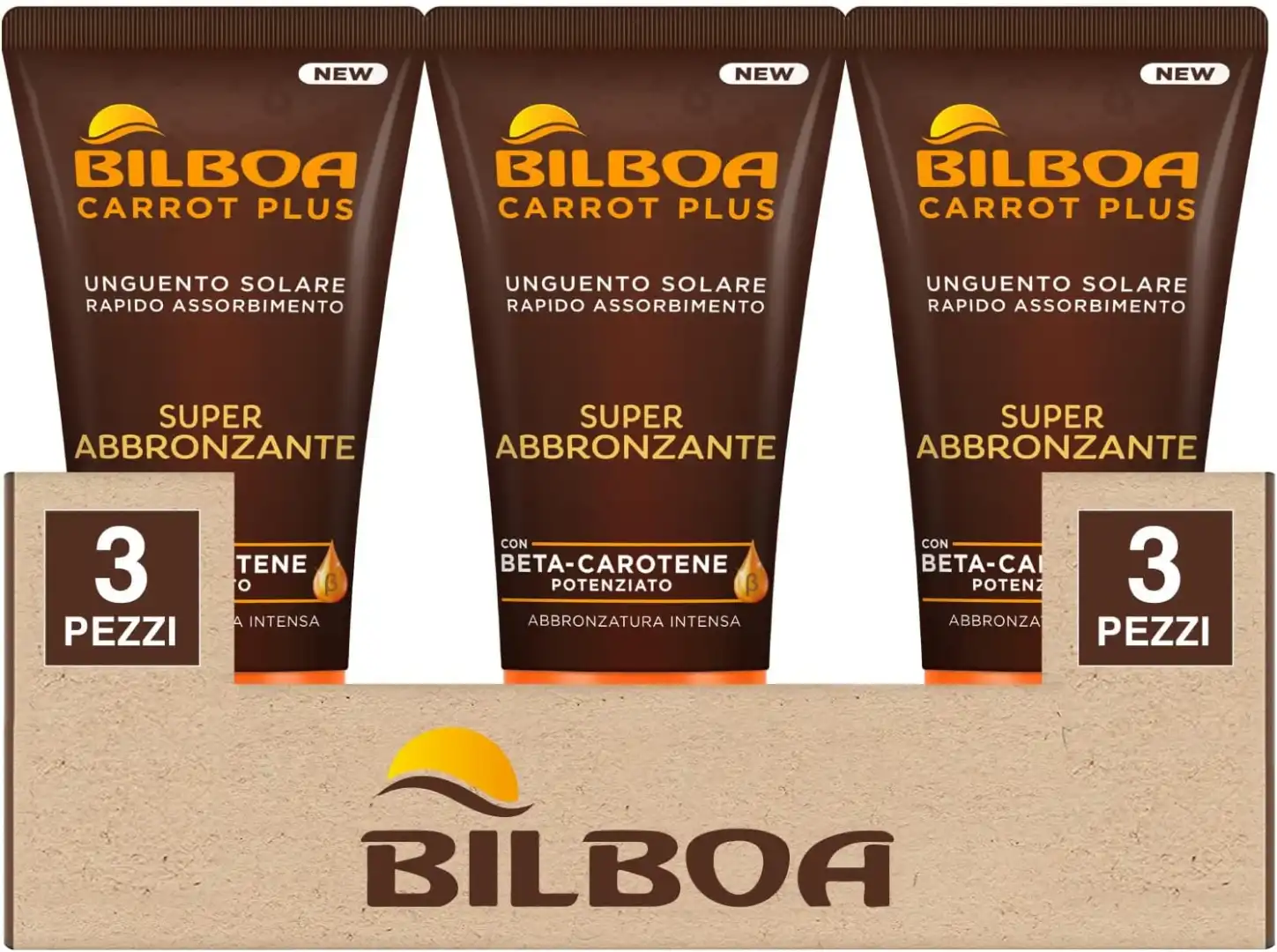 3X Bilboa Carrot Plus Unguento Solare Super Abbronzante 150ml Beta-Carotene
