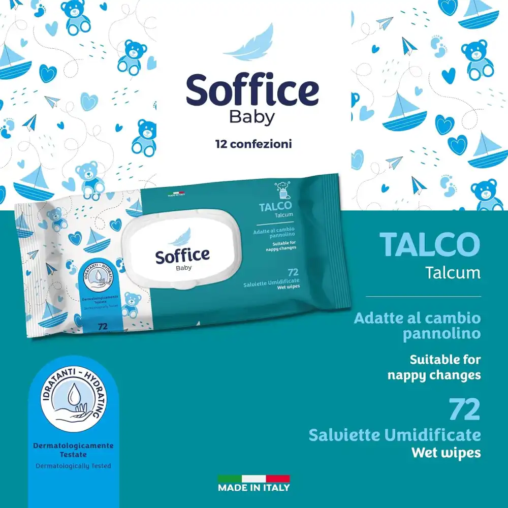 12 Soffice Baby Salviettine Talco 72Pz Neonato Umidificate Delicate Aloe 864Pz