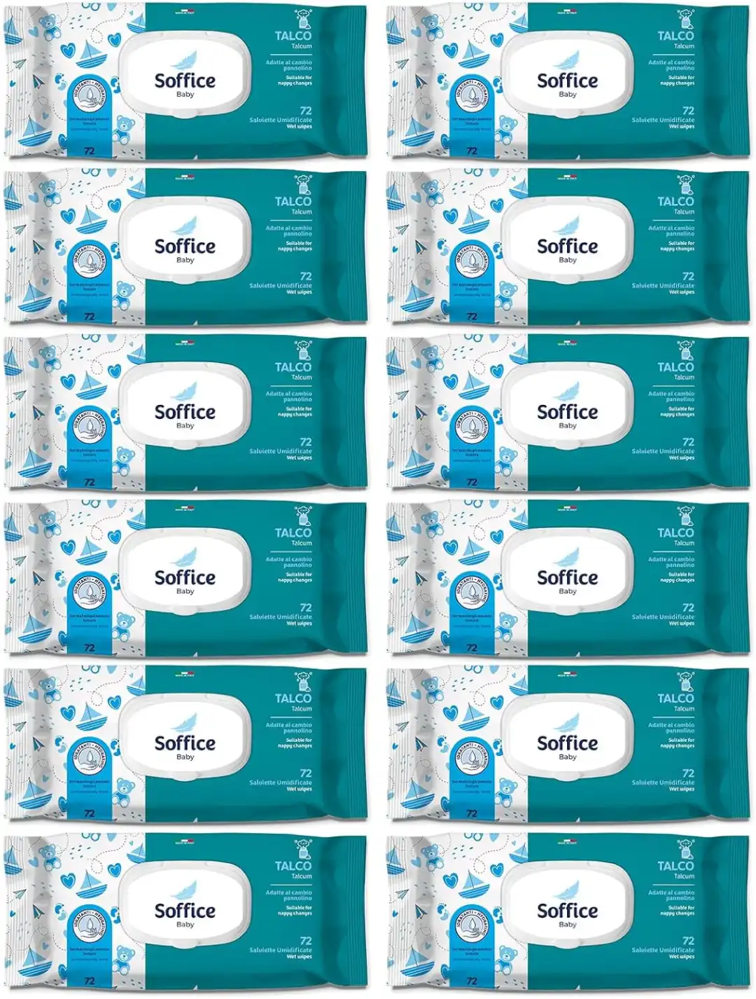 12 Soffice Baby Salviettine Talco 72Pz Neonato Umidificate Delicate Aloe 864Pz