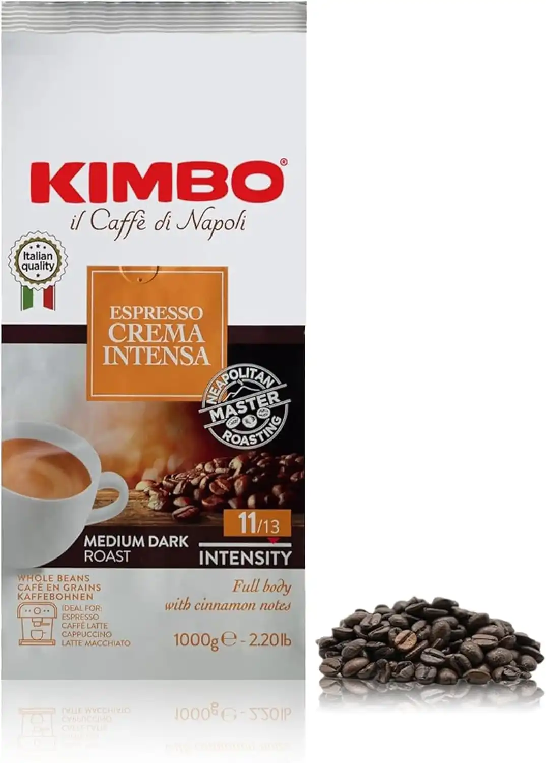 6x Caffè in Grani Kimbo Crema Intensa 6x1kg Aroma Corposo Intensità 11/13