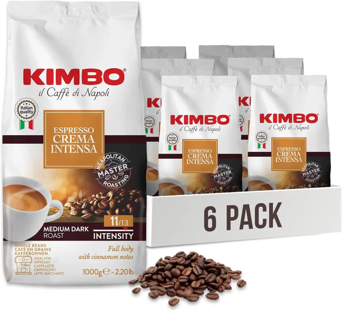6x Caffè in Grani Kimbo Crema Intensa 6x1kg Aroma Corposo Intensità 11/13