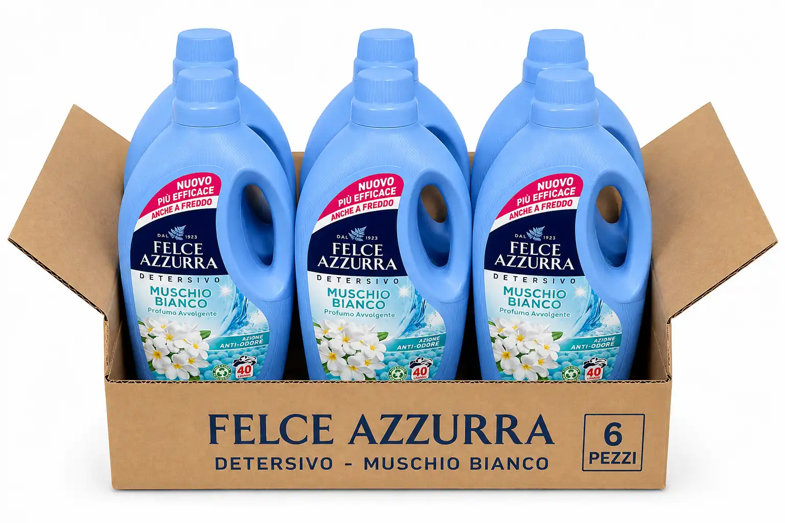 6 Pezzi Felce Azzurra Detersivo Lavatrice Muschio Bianco 40 Lavaggi Antiodore XL
