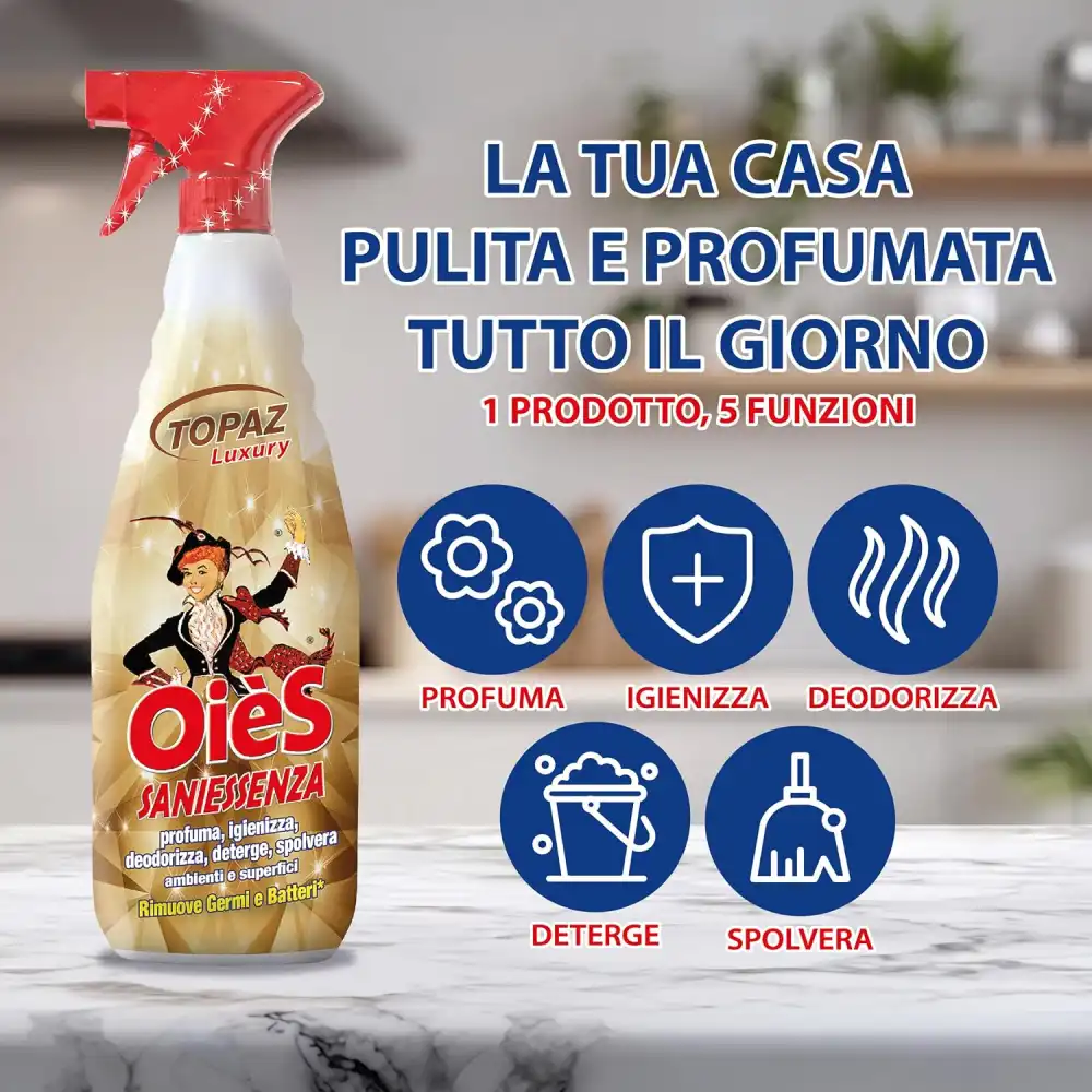 1x OièS Saniessenza Topazio 750ml Spray Multiuso Profuma Igienizza Deodorizza