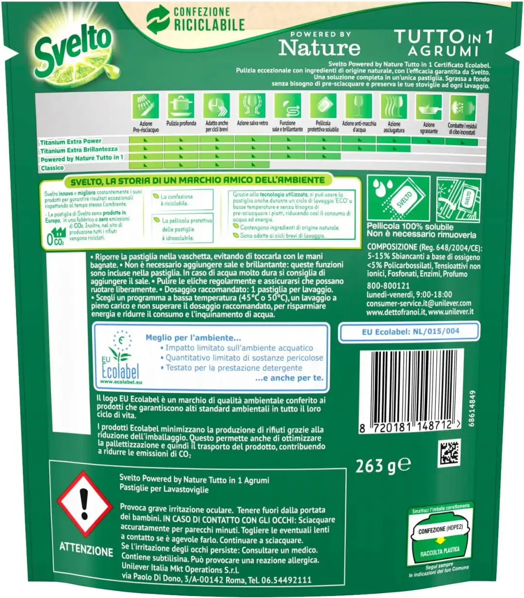 Svelto Pastiglie Lavastoviglie Agrumi 135 Tabs Sgrassanti Tutto In 1 Eco