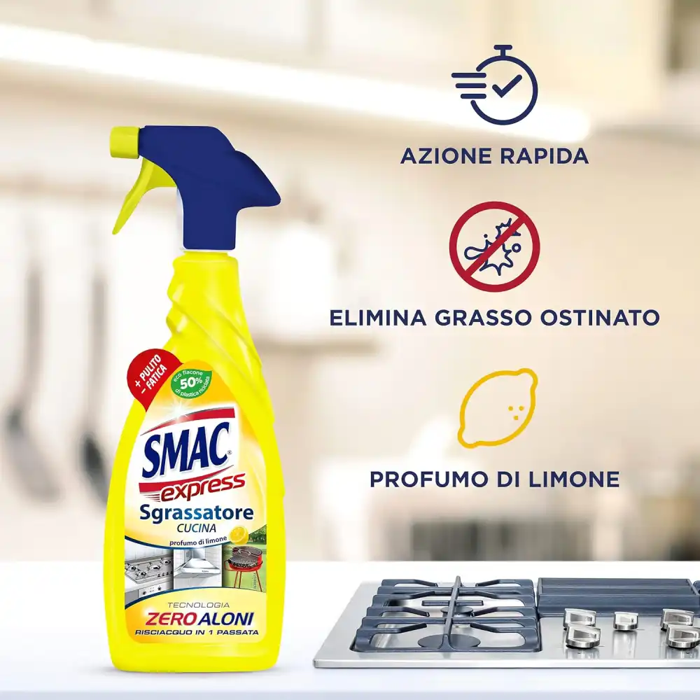 3x Smac Express Sgrassatore Limone 650ml – Spray Cucina Zero Aloni