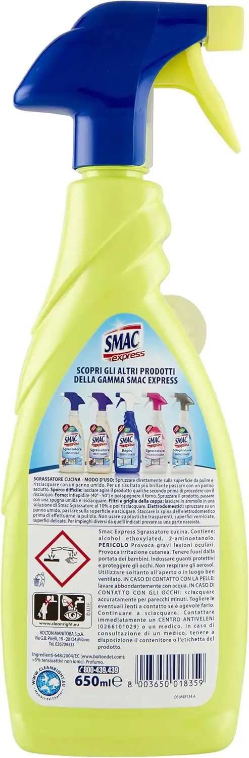3x Smac Express Sgrassatore Limone 650ml – Spray Cucina Zero Aloni