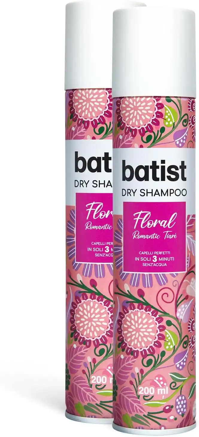 Batist Shampoo Secco Floral 2x200 ml, profumo di tiaré e gelsomino per tutti i capelli