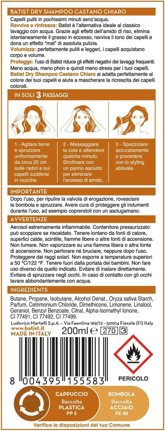 Batist Shampoo Secco Castano Chiaro 2 x 200 ml, per capelli perfetti in 3 minuti