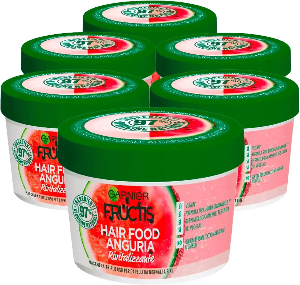 6 Garnier Fructis Hair Food Anguria Maschera Capelli 3 In 1 390ml X6 Tot 2340Ml
