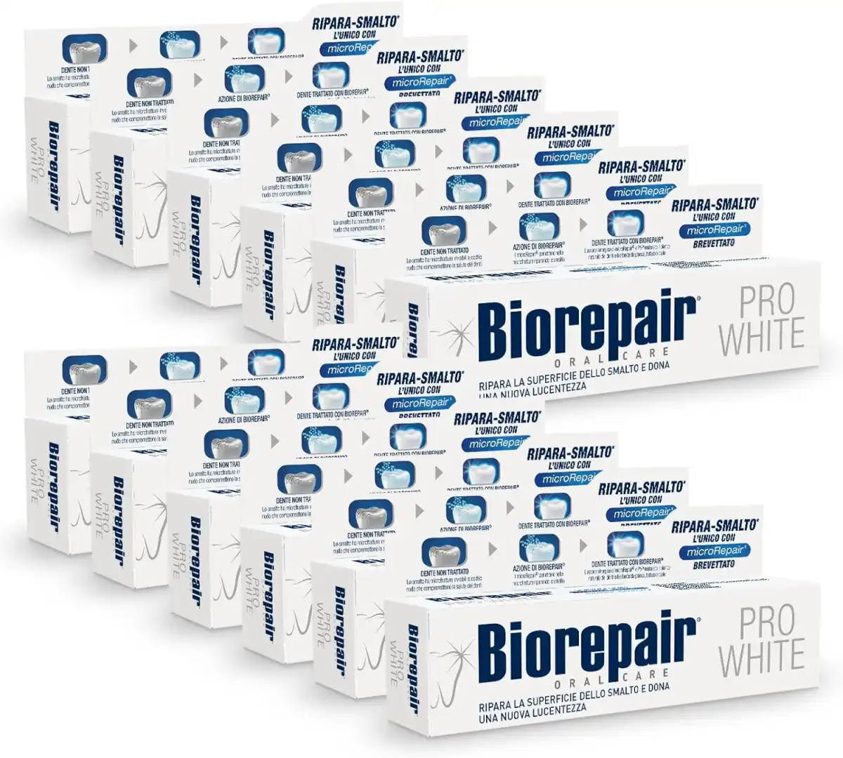 12x Biorepair Dentifricio Pro White 60ml Sbiancante Senza Fluoro Denti Brill