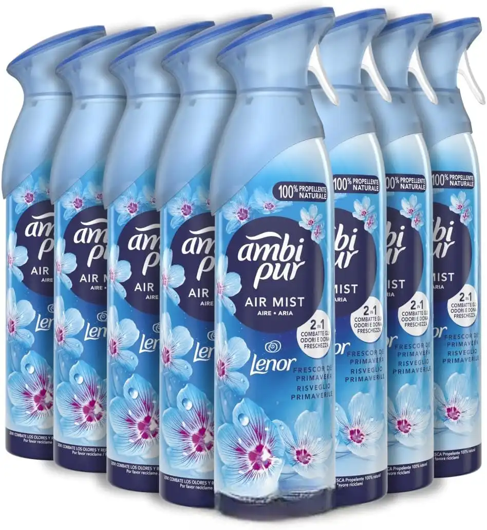 8x Ambi Pur Spray Ambiente Risveglio Primaverile 185ml Profumo Fresco e Lungo