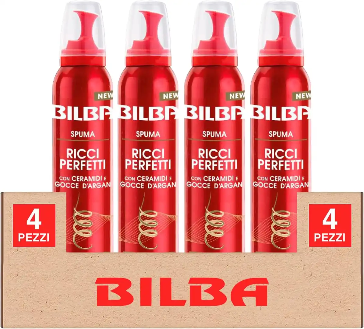 Bilba Spuma Ricci Perfetti 4x200ml – Extra Forte, Anticrespo 24H con Argan