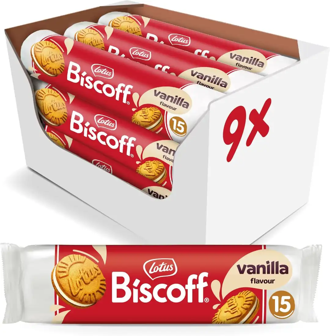 Lotus Biscoff Biscotti Sandwich con Ripieno alla Vaniglia Vegani 9x150g