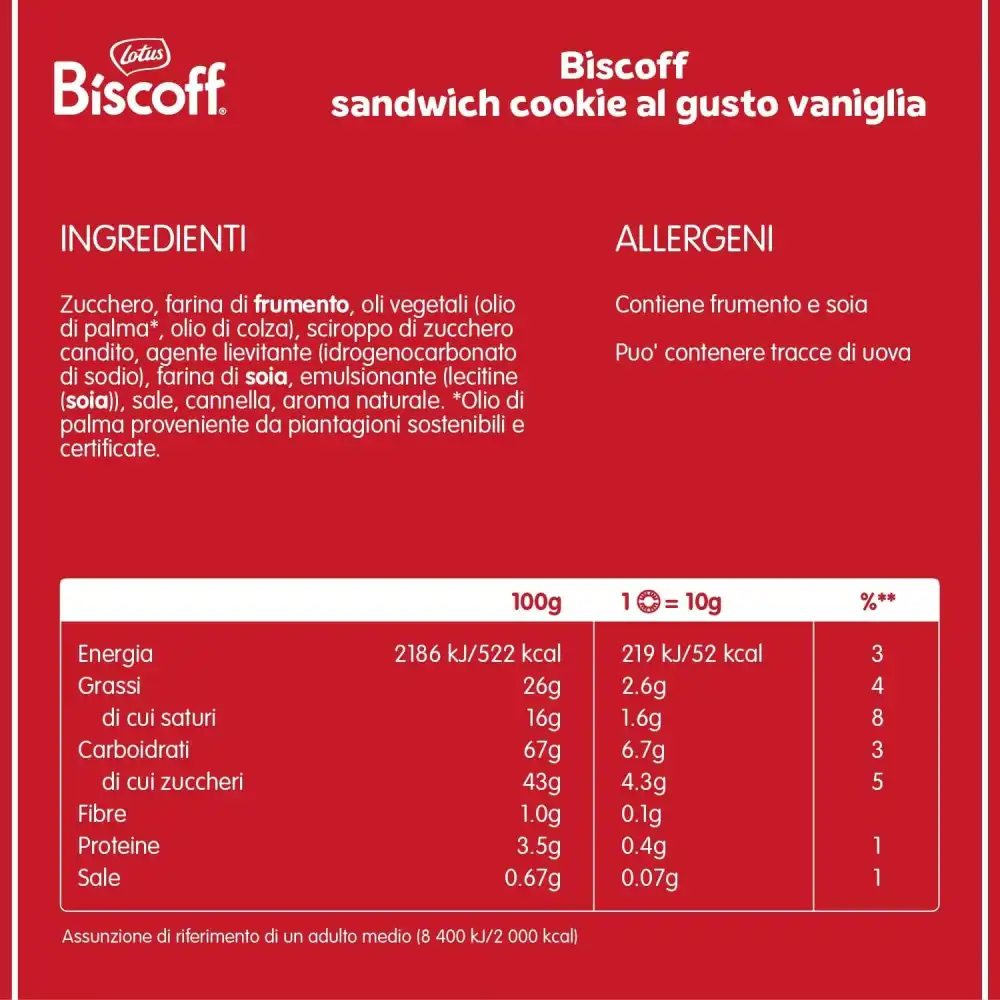 Lotus Biscoff Biscotti Sandwich con Ripieno alla Vaniglia Vegani 9x150g