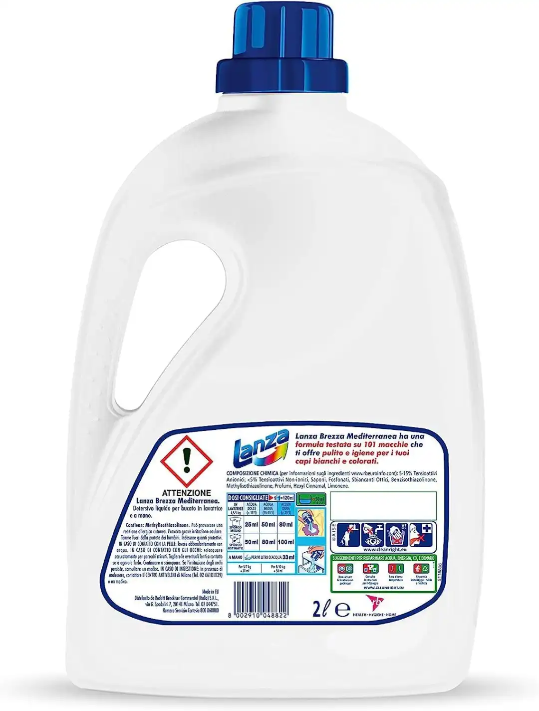 8x Sole Lanza Detersivo Lavatrice Liquido Brezza Mediterranea 320 Lavaggi 2L Cad