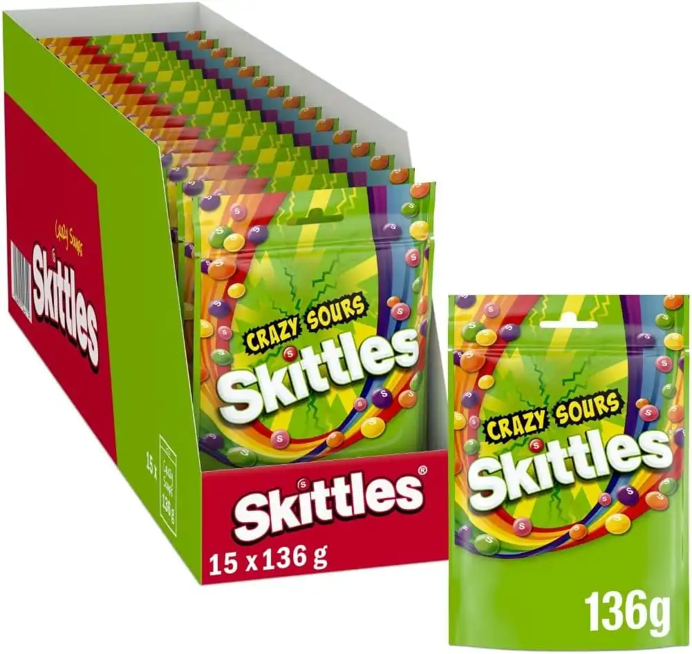 Skittles Crazy Sours 15x136g Caramelle Frutta Aspro Display Box Nuova