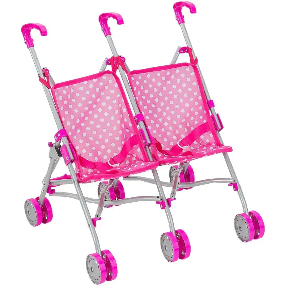 Gioco Passeggino per Gemelli Gemellini Pieghevole in Metallo Colore Rosa